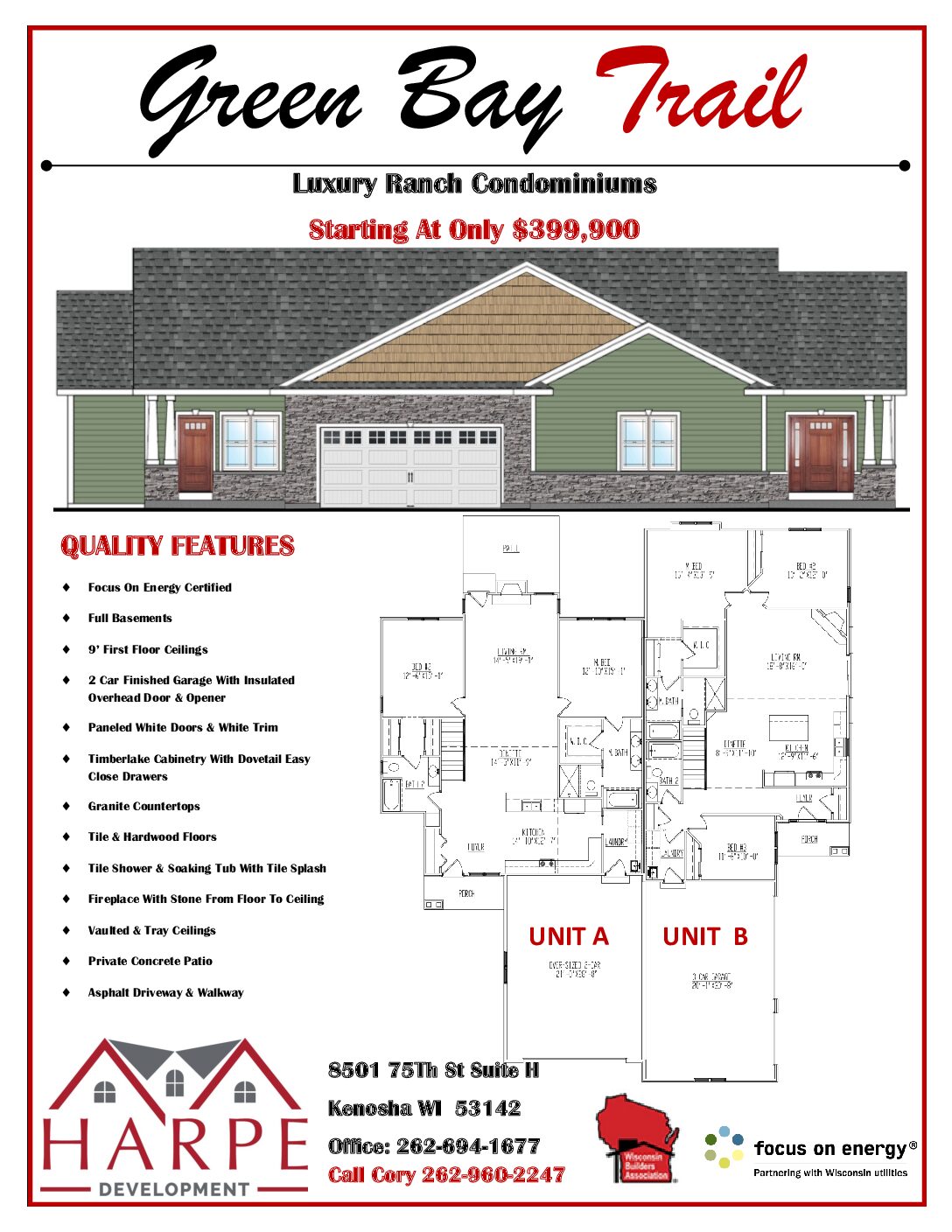 Ranch condominium flyer in Pleasant Prairie Wisconsin