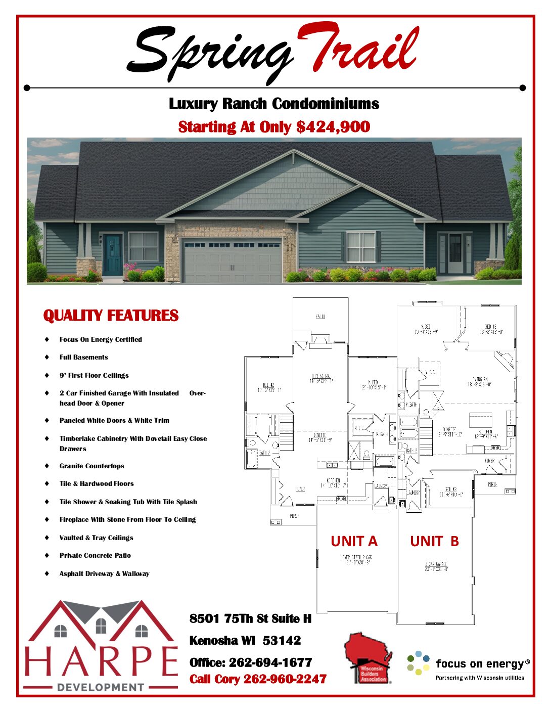 Ranch condominium flyers Mount Pleasant Wisconsin