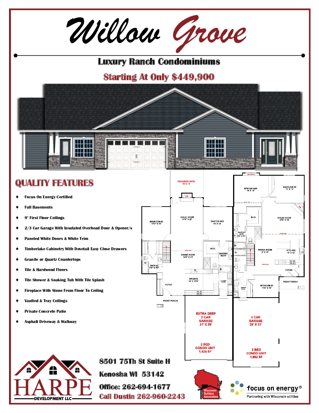 Ranch condominium flyer Pleasant Prairie Wisconsin