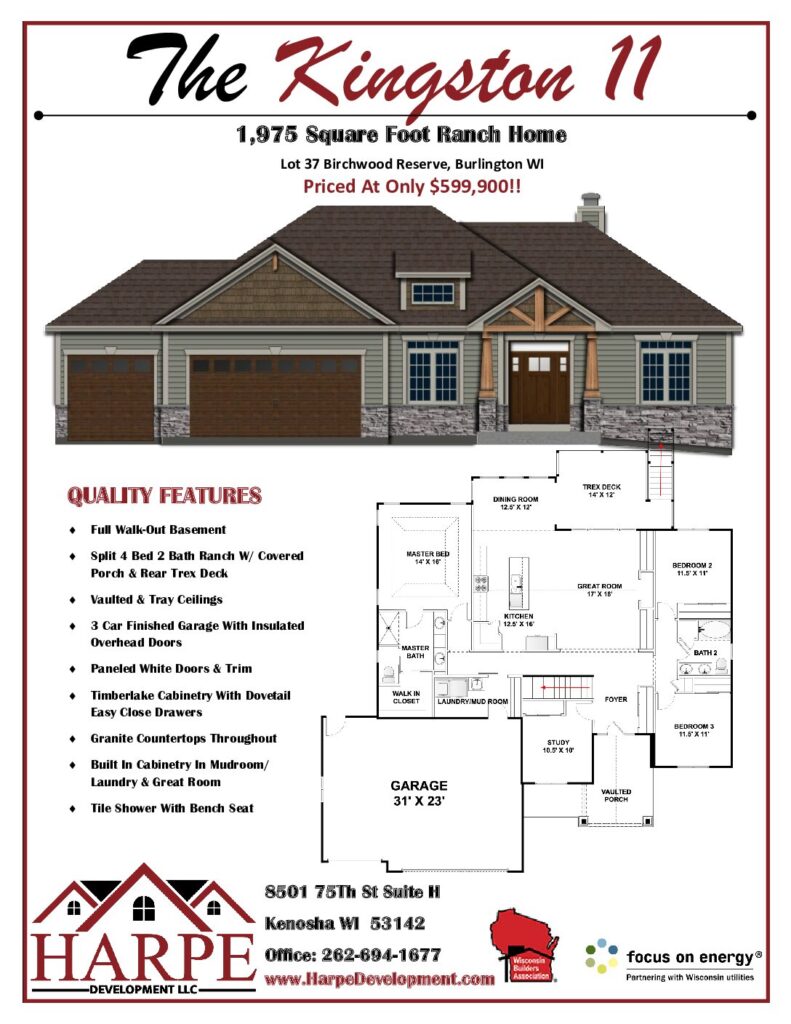 Kensington II birchwood reserve For Sale Flyer Burlington WI Home Builder