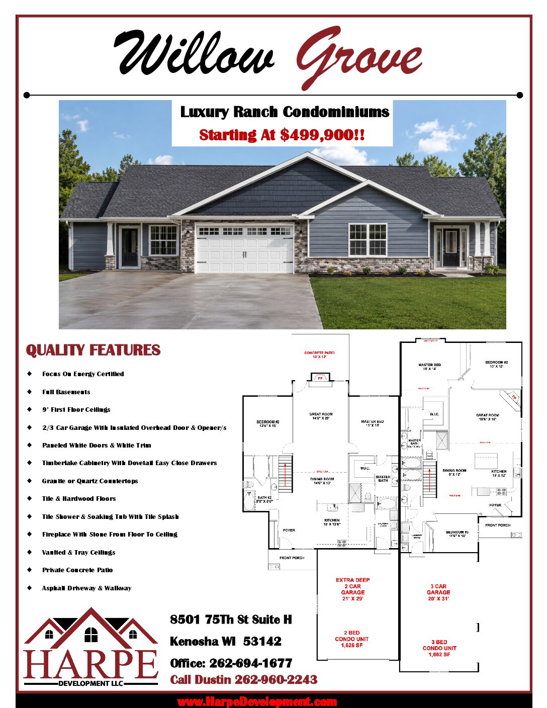 Ranch condominium flyer Pleasant Prairie Wisconsin