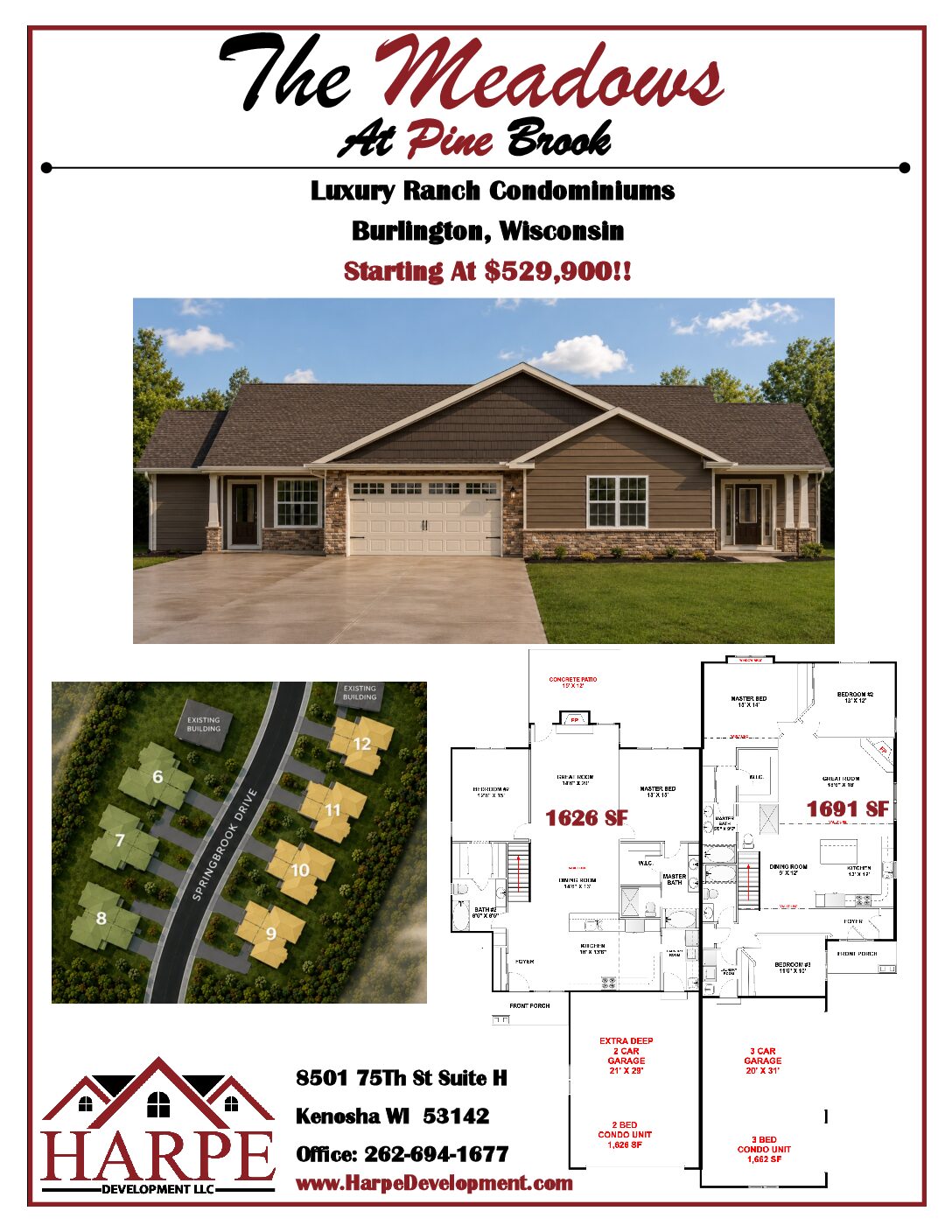 Ranch condominium flyer in Pleasant Prairie Wisconsin